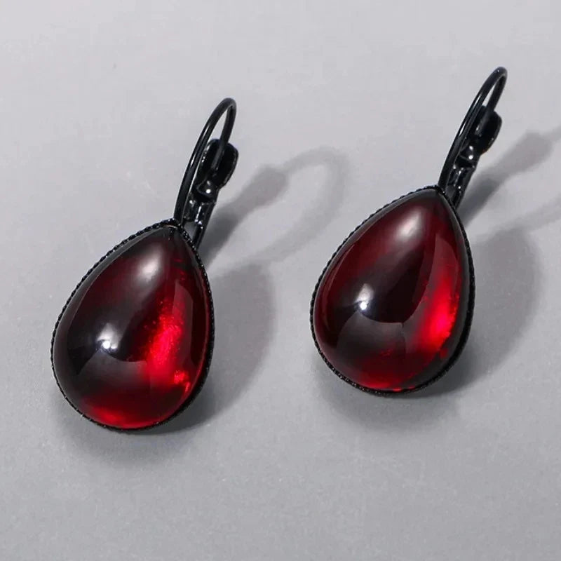 sengpan Gothic Blood Red Drop Earrings For Women Girls Vampire Witch Jewelry Accessories Mysterious Magic Crystal Earhook Gift For Her