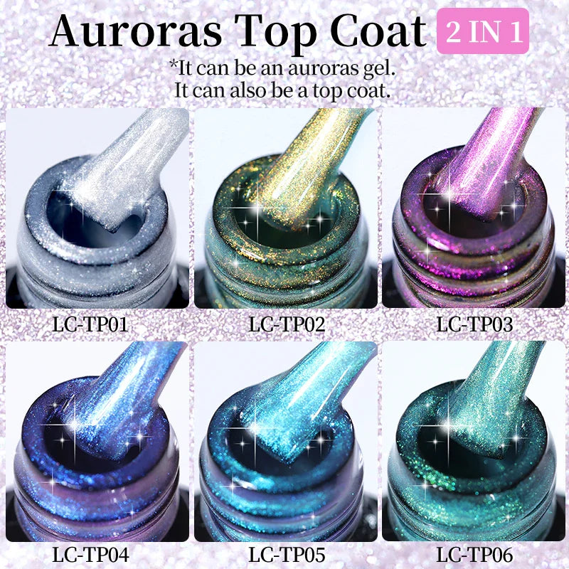 sengpan 7ML Aurora Top Coat Sparking Gel Nail Polish Semi Permanent UV Gel 2 In 1 Function Top Coat UV LED Nail Art Gel Varnish