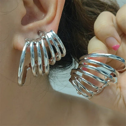 sengpan Multi-layered Circular Stud Earrings for Women Girls Exaggerated Alloy Irregular Vintage Fashion Holiday Jewelry Gifts