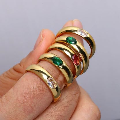 Lianfudai New Trendy Chic White Green Colorful Rhinestone Crystal Stainless Steel Rings for Women Charm Unique Ring Finger Jewelry