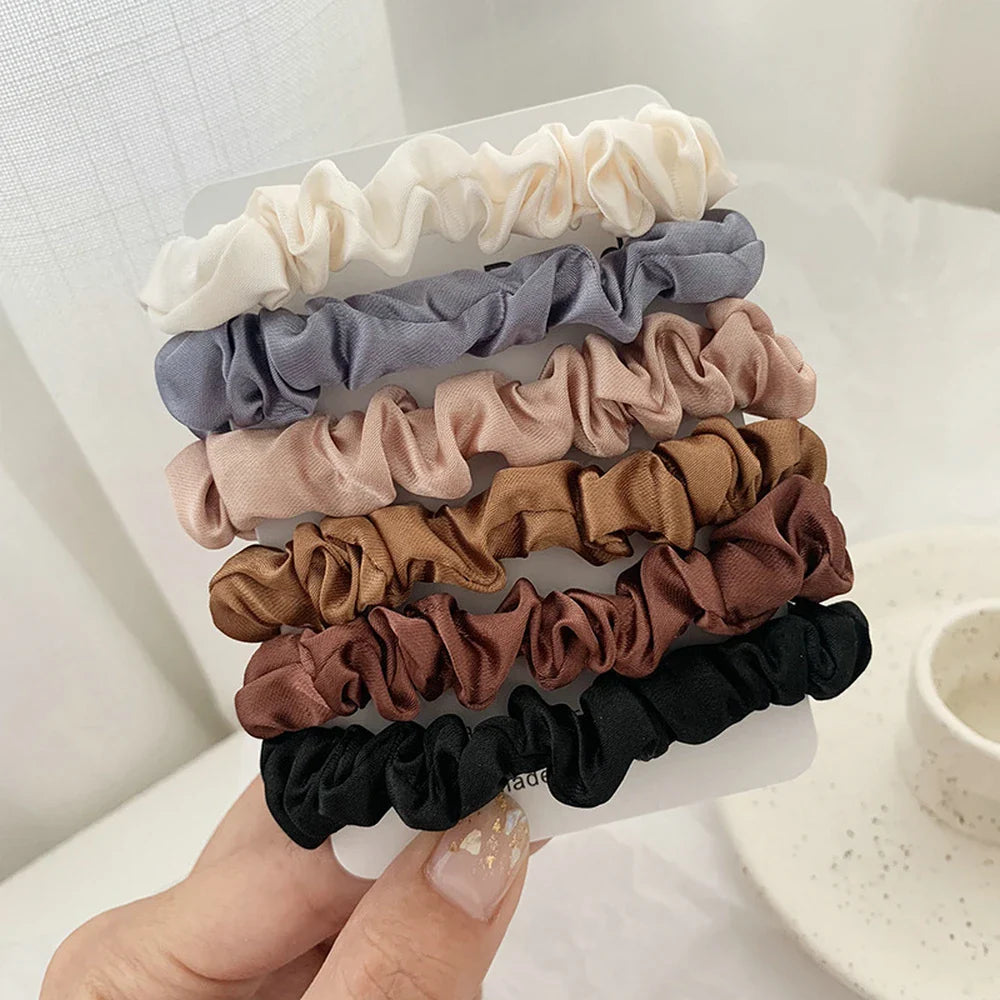 Dospita 6pcs/set Solid Color Elastic Scrunchie Hair Ties for Women Elastic Hair Bands Girls Sport Gym Hair Scrunchies Rubber Bands