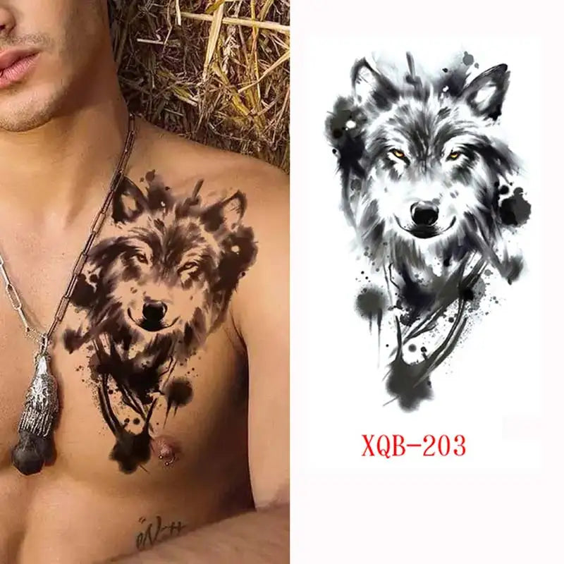 sengpan Black Forest Tattoo Sticker for Men Women Tiger Wolf Death Skull Temporary Tattoo Fake Henna Skeleton King Animal Tatoo Pattern