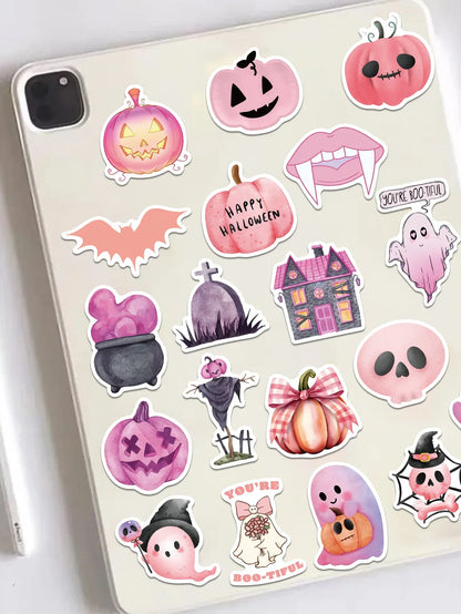 sengpan 50pcs Halloween stickers Cartoon pink decorated suitcase skateboard guitar helmet DIY waterproof sticker