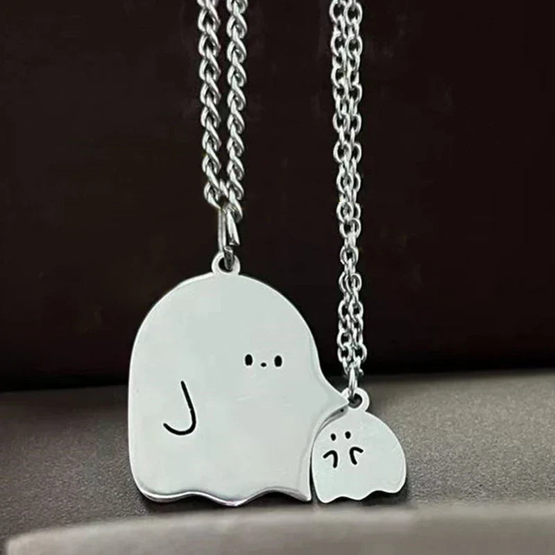 sengpan Two Little Couple Necklaces Cool Ghost Pendant Necklace Women Men Sweater Clavicle Chain Jewelry Valentine‘s Day Gift’