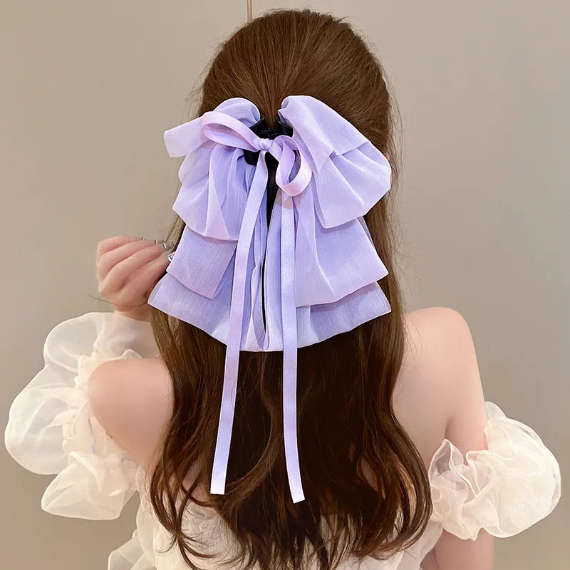 sengpan New Bow Floating Ribbon Grip Clip Girls Elegant Ponytail Braid Claw Clip Retro Luxury Female Hair Card Hair Accessories