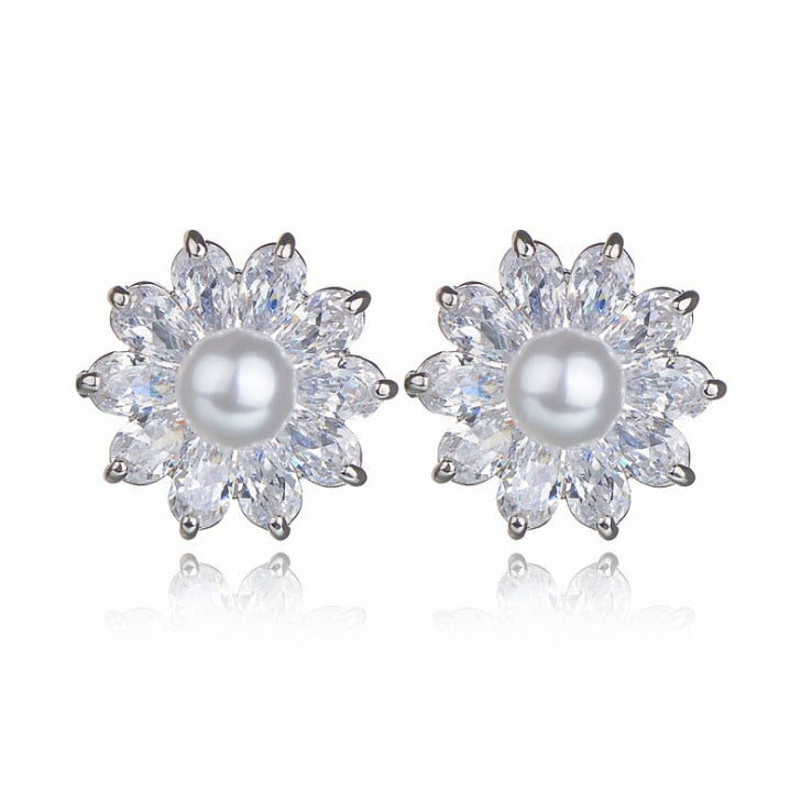 sengpan Fashion Imitation Pearl Wedding  Jewelry Elegant Zircnia Crystals Stud Earrings For Women Patry Dress Accessories CE1858