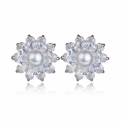 sengpan Fashion Imitation Pearl Wedding  Jewelry Elegant Zircnia Crystals Stud Earrings For Women Patry Dress Accessories CE1858