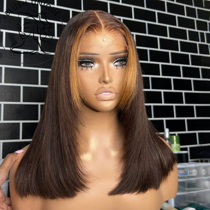 sengpan Reddish Brown Straight Lace Front Wigs Layered Cut Wig Glueless Layered Lace Wigs Synthetic Butterfly Haircut Natural Hairline