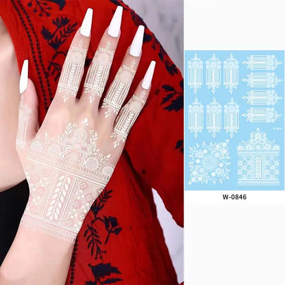 sengpan White Henna Tattoo for Hand Temporary Tattoos for Women Body Art Henna Design Stickers Wedding Festival Hena Tattoo Waterproof