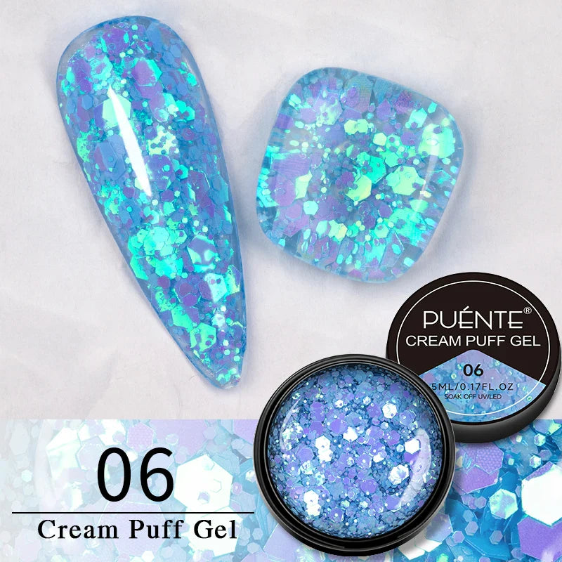 sengpan Sparkling Summer Glitter Sequins Gel Nail Polish 5ML Cream Puff Gel Soak Off UV Nail Gel Semi-permanent Varnish For Manicure