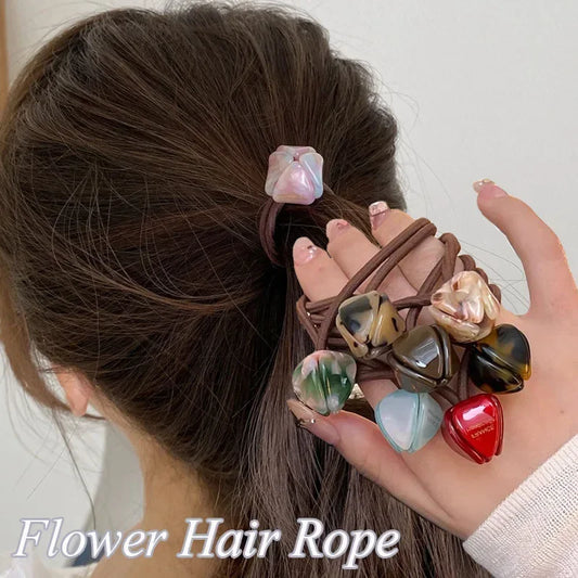 sengpan Acrylic Tulip Flower Hair Rope for Women Fashion Simple High Ponytail Elastic Acetate Hair Rope Hairbands Hair Accessories Tool