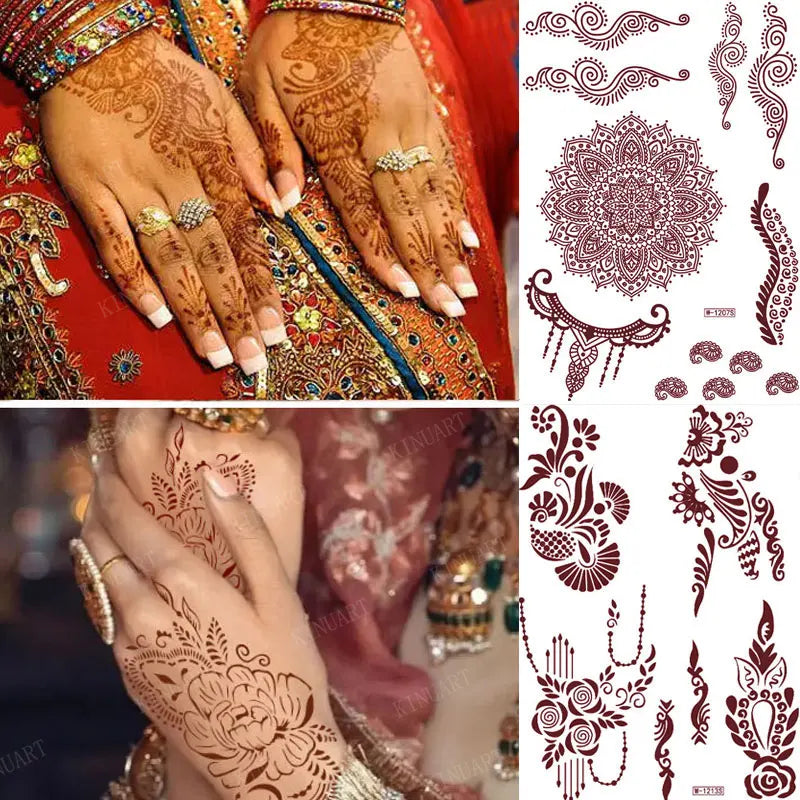 sengpan Brown Henna Stickers for Hand Temporary Henna Tattoos for Women Fake Tatoo Waterproof Mehndi Designs Wedding Tattoo Hena