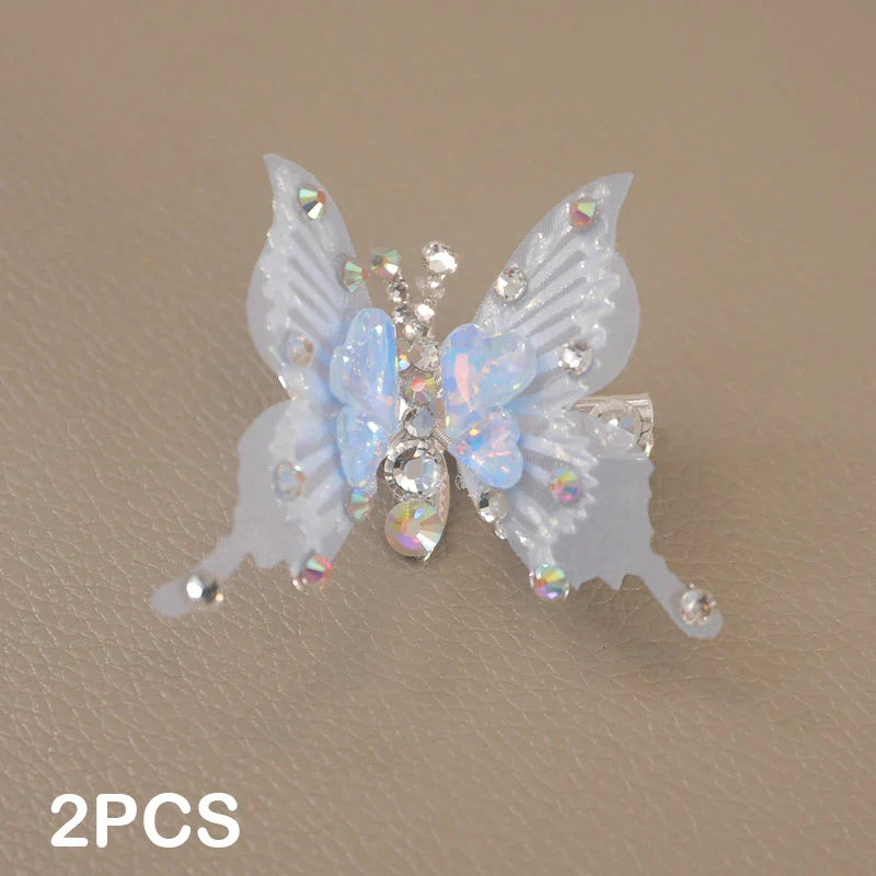 Lianfudai 2pcs New Moving Butterfly Bright Diamond Hairpins Heart Wing Elegant Metal Hair Clips Children Antique Party Hair Accessories