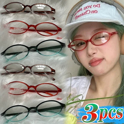 sengpan 1/3pcs Red Green Oval Frame Glasses Women Girls Y2K Retro Anti Blue Light Eyewear Glass Computer Reading Eyeglasses Decorative