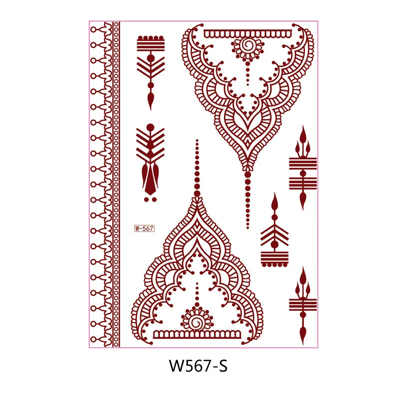 sengpan Waterproof Temporary Brown Henna Tattoo Stickers Chest Lace Mandala Henna Tattoos for Women Diamond Flower Body Art Fake Tatoo