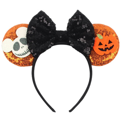 sengpan 2024 Nieuwe Disney Mouse Ears Headband  Hoofdband Bat Pompoen Lovertjes Strik Halloween Festival Feest Cosplay Haaraccessoires