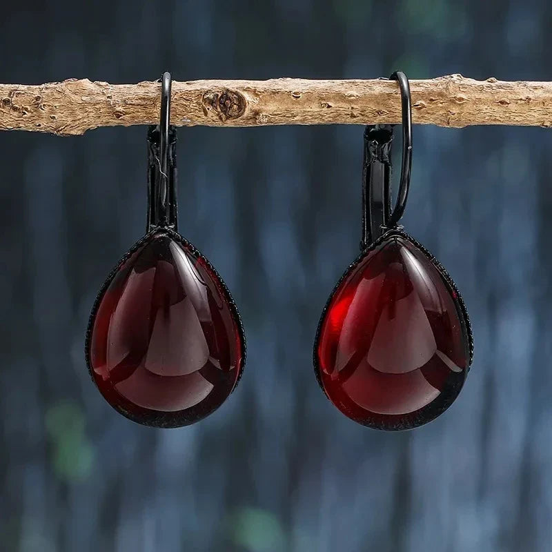 sengpan Gothic Blood Red Drop Earrings For Women Girls Vampire Witch Jewelry Accessories Mysterious Magic Crystal Earhook Gift For Her