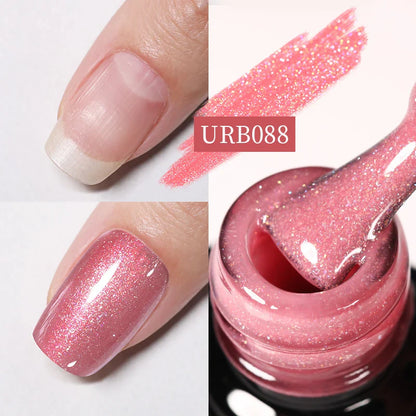 sengpan SUGAR Aurora Rubber Gel Nail Iridescent Pearl Effect Metallic Mirror Nails Manicure Soak Off UV LED No Wipe Top Coat Base Gel