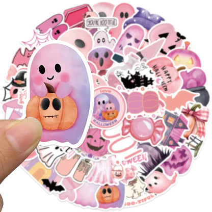 sengpan 50pcs Pink Kawaii Halloween Stickers Cartoon Cute Horrible Decals For Kids Water Bottle Laptop Luggage Skateboard Wall Stickers