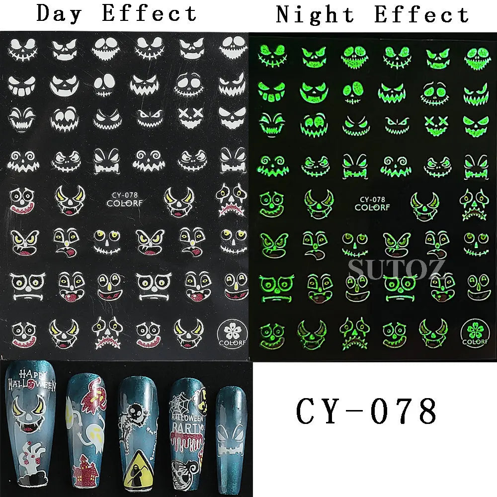 sengpan 3D Halloween Nail Art Stickers Horror Ghost Skull Evil Eye Anime Decals Bloody Rose Sticker for Nail Manicure Decoration LEBF956