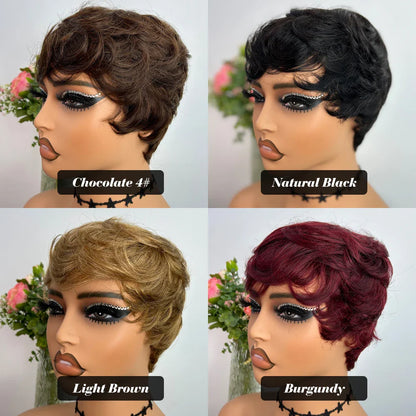 sengpan Short Human Hair Wigs Pixie Cut Straight perruque bresillienne for Black Women Machine Made Wigs With Bangs Cheap Glueless Wig