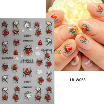 sengpan 5D Ghost Halloween Nail Art Stickers Cartoon Pumpkins Skulls Flowers Nail Decals Y2K Halloween Self-Adhesive Manicure Deco JI-5D