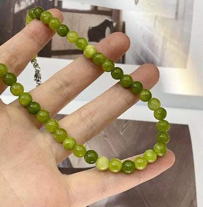 Lianfudai French Style Green Natural Stone Necklace for Female Summer Handmade Beaded New Chinese Style Neck Chain