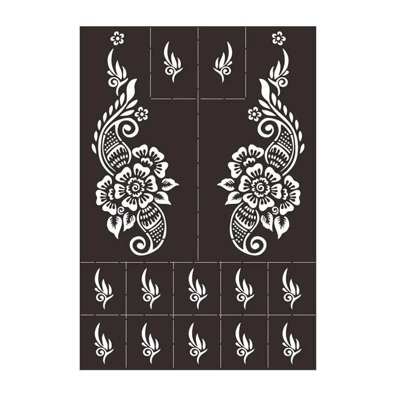 sengpan Reusable Temporary Henna Tattoo Stencil for Hand Arm Sleeve Mehndi Stencils Designs Painting Template DIY Tattoo Supplies