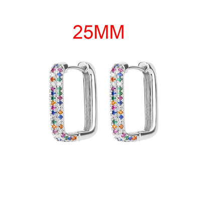 sengpan Rainbow Zircon Earrings for Women Stainless Steel Hoop Earring New Trending Luxury Aesthetic Jewelry aretes mujer