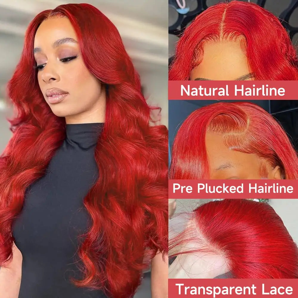 sengpan Red Lace Front Wigs Human Hair 13x4 Red Body Wave Lace Front Wigs Human Hair Pre Plucked Colored HD Red Frontal Wigs Human Hair