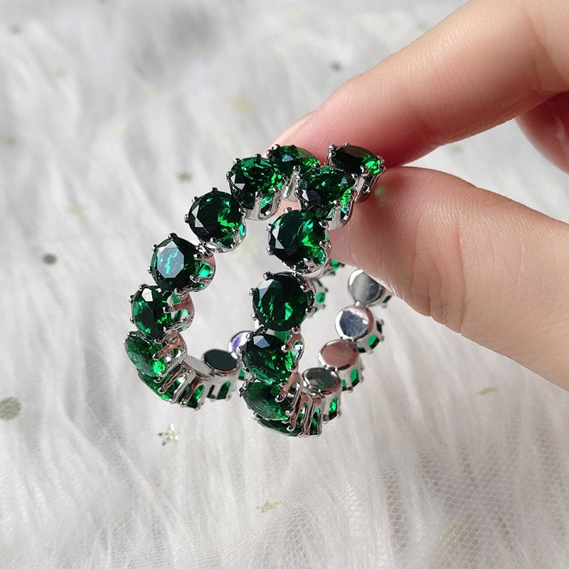 sengpan Luxury High Quality Inlay CZ Hoop Earrings Round Green Zircon Crystal Earring for Women Engagement Party Statement Jewelry