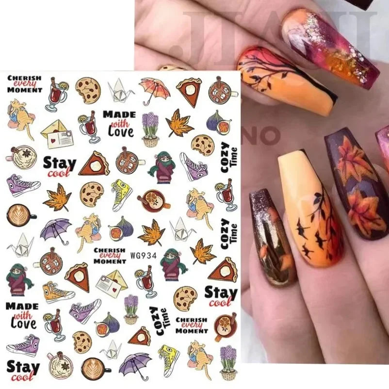 sengpan Simple Flowers 3D Nail Stickers Spring Summer Blossom Floral Tulip Fruit Nail Art Decals Adhesive Sliders Manicure Decorations