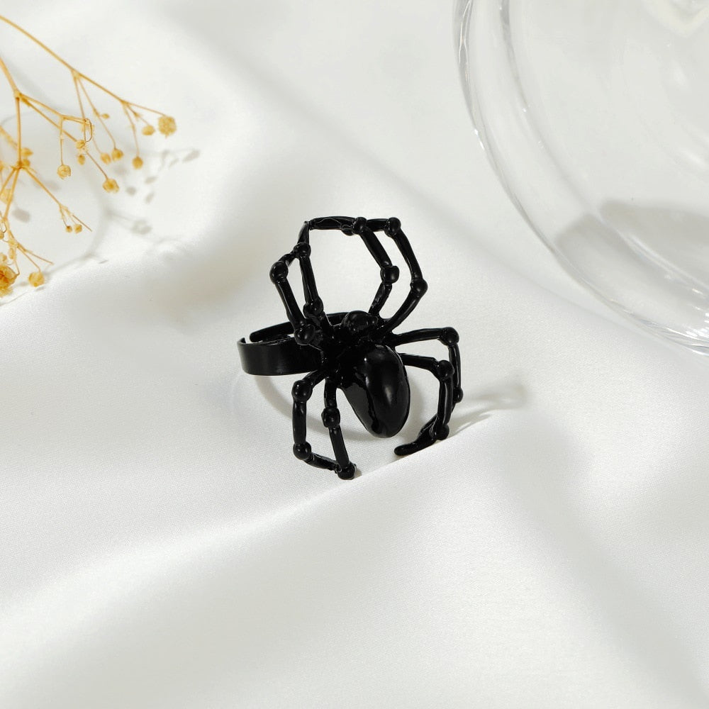 sengpan Creative Gothic Black Spider Animal Rings Funny Halloween Party Octopus Wizard Hat Ghost Pumpkins Finger Rings Halloween Jewelry