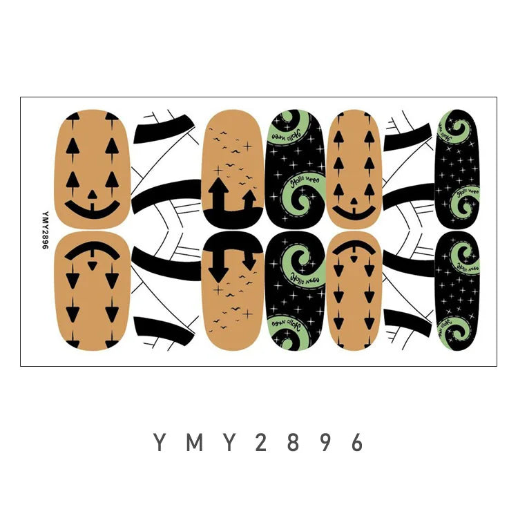 sengpan Baking Free Halloween Nail Stickers Full Sticker Fashion Nail Art Jewelry  Pumpkin Ghost Wholesale Applique Nail Sticker