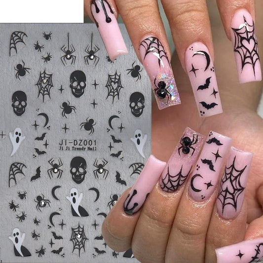 sengpan Spider Nail Art Stickers Halloween Design Ghost Skull Spider Webs Pumpkin Nail Decors Y2K Diamond Charms Manicure Decals GLJI-DZ