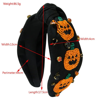 sengpan 2024 New Halloween Hand Sewing Bead Pumpkin Ghost Pattern Headband Trend Party Festival Hair Accessories for Women