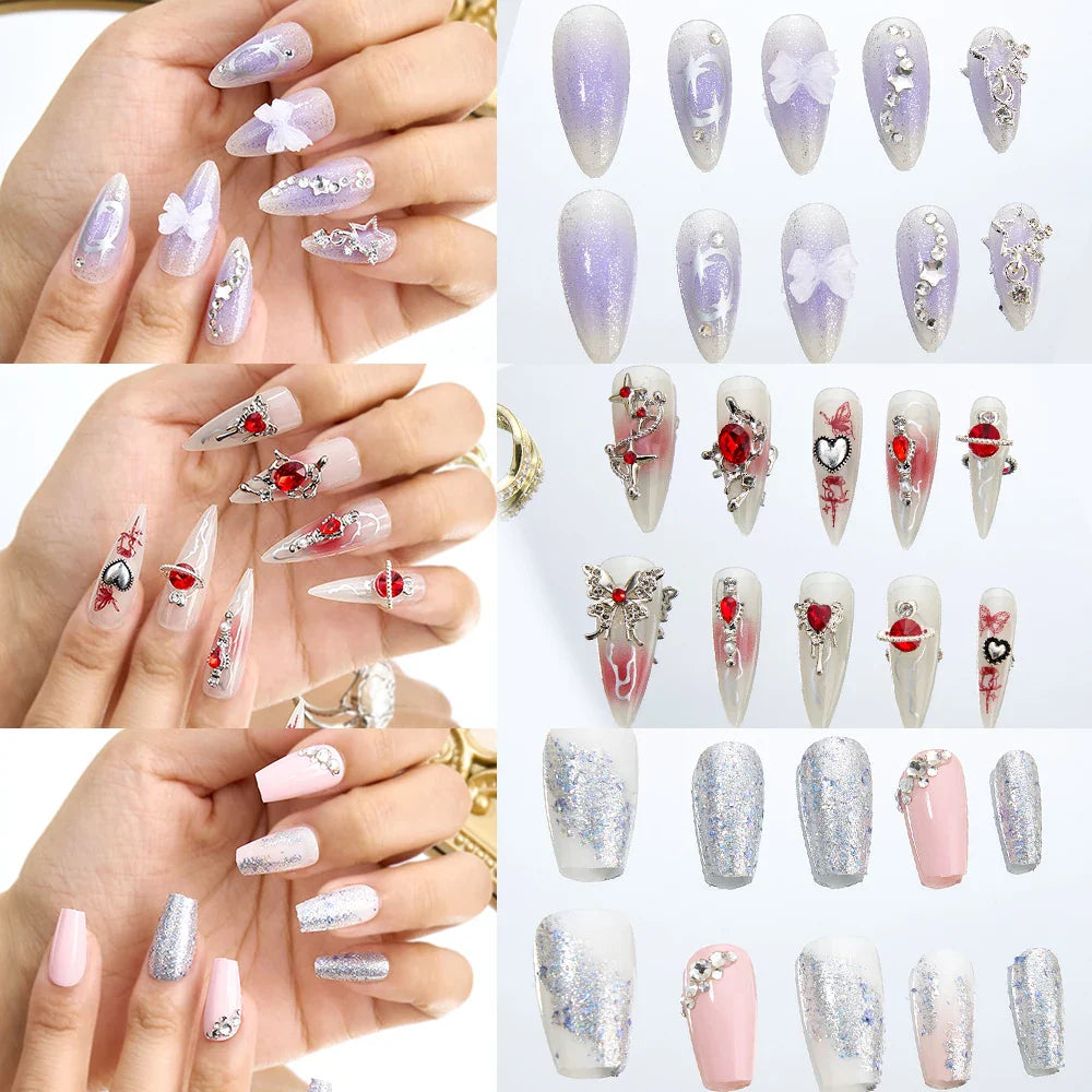 sengpan 96PCS Glossy Medium Almond Press On Nails Reflective Glitter Cat Eye Fake Nails Sparkling Full Cover False Nails For Women Girls