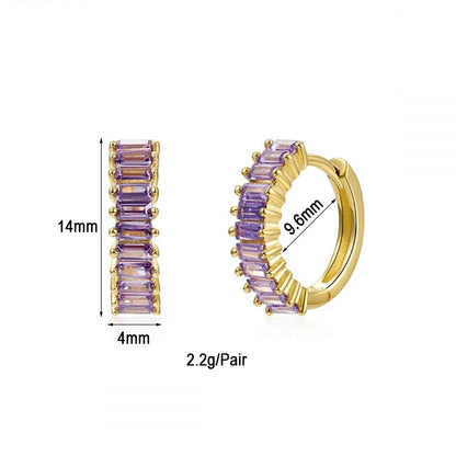 Lianfudai Violet Cubic Zirconia Hoop Dangle Earrings For Women Fashion Gold Plated Earring Set 2024 Jewelry Accessories Wholesale