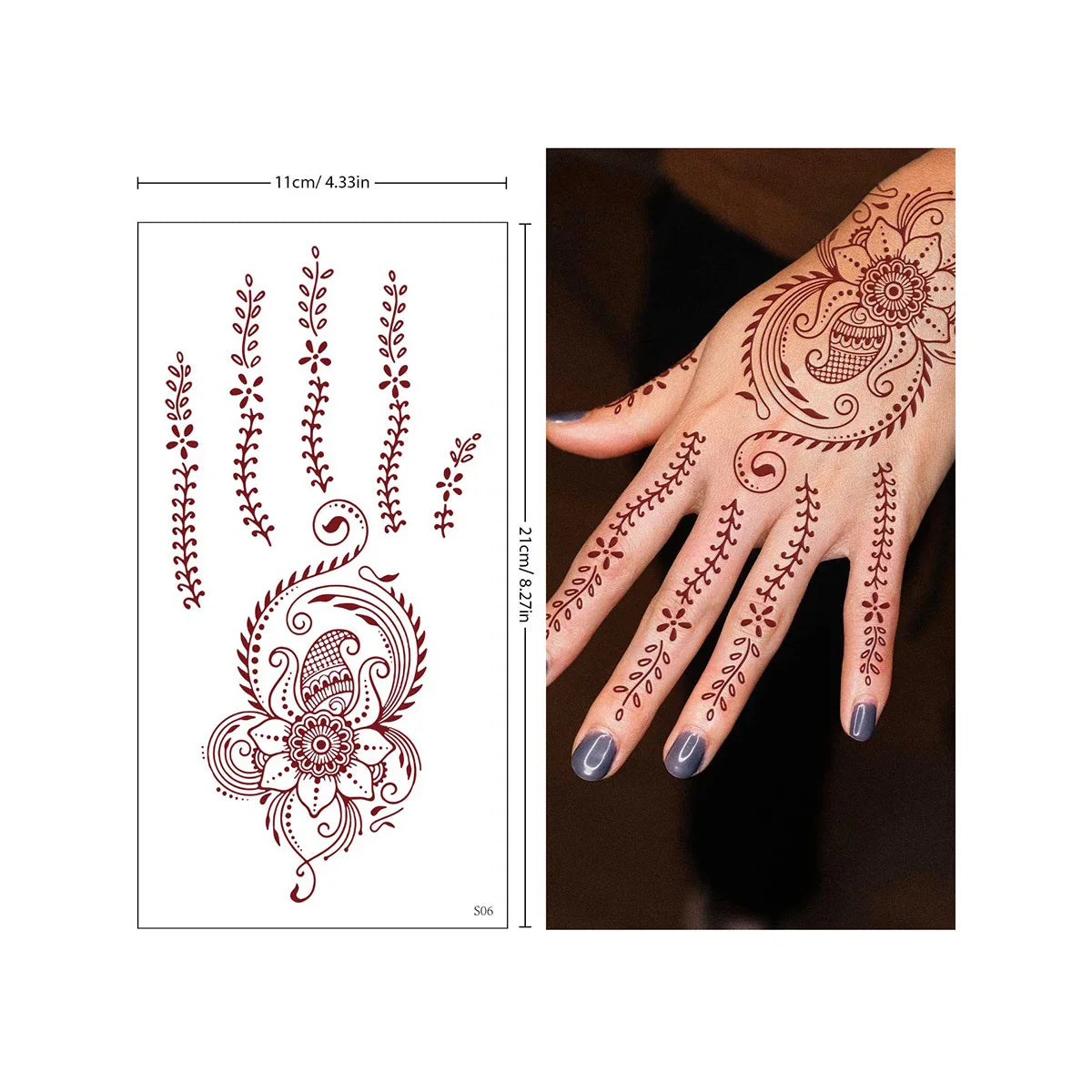 sengpan Red Lace Henna Tattoo Sexy Maroon Tattoo Stickers Waterproof India Mehndi Design Temporary Tattoos Finger Hand Tattoo For Women