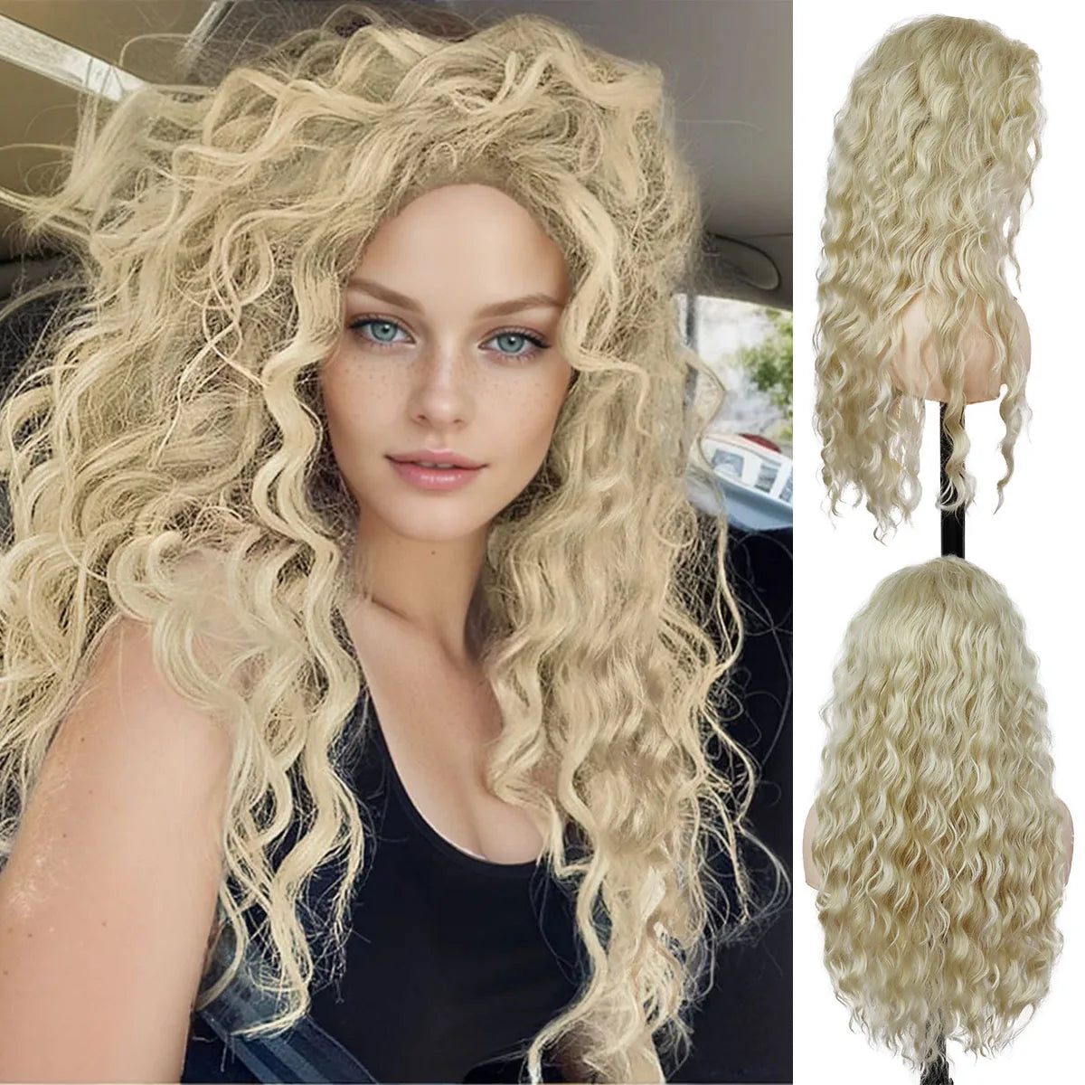 sengpan Green Wigs Costume for Women Synthetic Hair Long Curly Wig Natural Water Wave Hairstyles Thick Fluffy Hair Cosplay Wigs 28 Inch