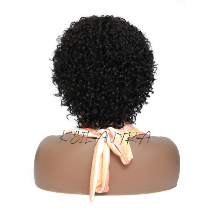 sengpan Short Curly Human Hair Wig With Bangs Wear and Go None Lace Front Human Hair Wigs for Black Women 180% Density Kinky Curly Wigs