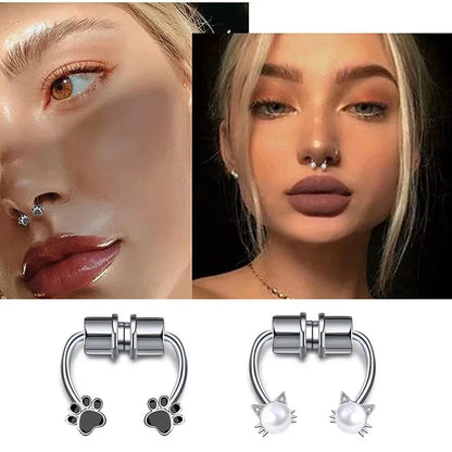 sengpan Animal Stainless Steel Magnet Fake Nose Ring Fake Piercing Hoop Septum Rings For Women Fashion Gothic Rock Body Jewelry Gifts