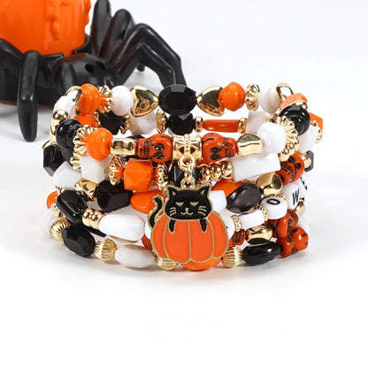 sengpan Halloween female bracelet spider pumpkin pendant stackable Halloween bracelet elastic multilayer bracelet