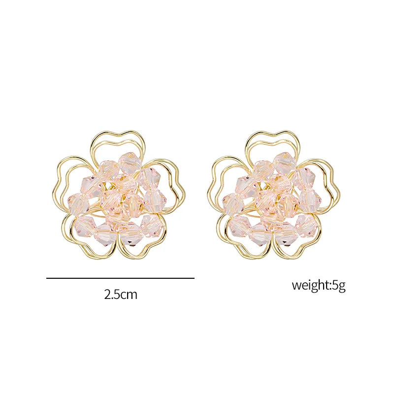 sengpan Sweet Crystal Flower Earrings Boho White Hollow Double Layer Floral Stud Earrings Summer Beach Jewelry For Women Girls