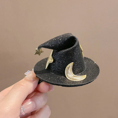 sengpan 1/4pcs Halloween Witch Hat Hair Clip Mini Star Moon Witch Cap Hairpin Headdress Women Costume Ornaments Headwear Party Gifts