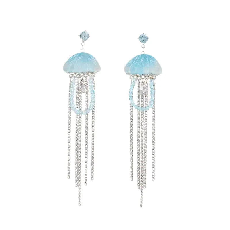 sengpan New niche style sea blue jellyfish zircon tassel women's earrings