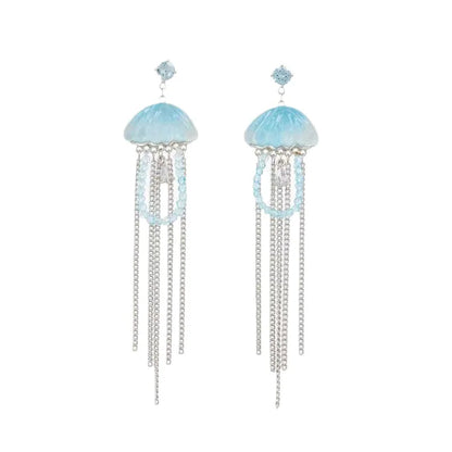 sengpan New niche style sea blue jellyfish zircon tassel women's earrings