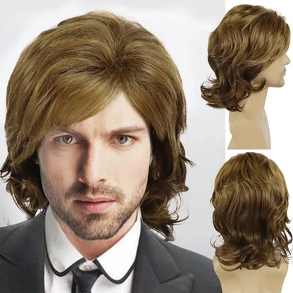 sengpan Synthetic Curly Men Wig Short Brown Hair Businessmen Curly Haircut Man Guys Natural Hairstyle The Summer Outfits Cosplay Costume