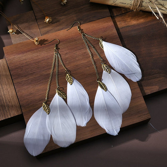 sengpan Long Feather Earrings for Women Bohemian Fairy Accessories Leaf  Earrings Vintage Aesthetic Charms for Jewelry Making