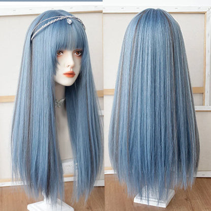 sengpan synthetic long straight hair women's wig silver gradient gray wig cosplay lolita bangs wig party wig